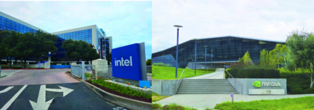 インテル本社（左）とエヌヴィディア本社